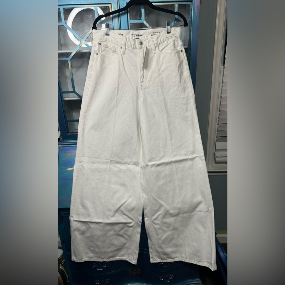 J.Crew Tall White High Rise Super Wide Leg Jeans - T29 - Picture 7 of 7